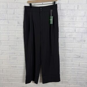 Halara Pants Womens Petite L Black Pleated Wide Leg Pockets Career